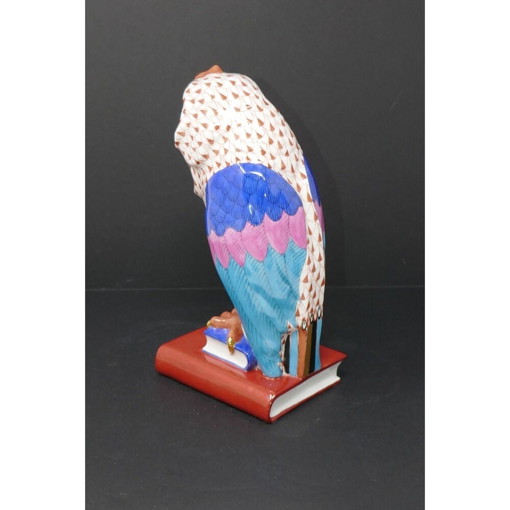 Herend Fishnet Owl on Books Medium Handpainted Porcelain Figurine 5104 Hungary - Picture 8 of 15